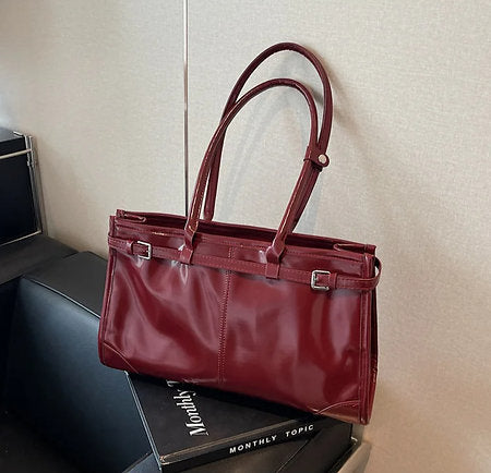 Minimalist  PU Leather Top Handle Belt Detail Tote Bag