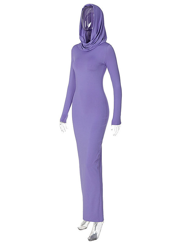 Hooded Side-Slit Bodycon Maxi Dress