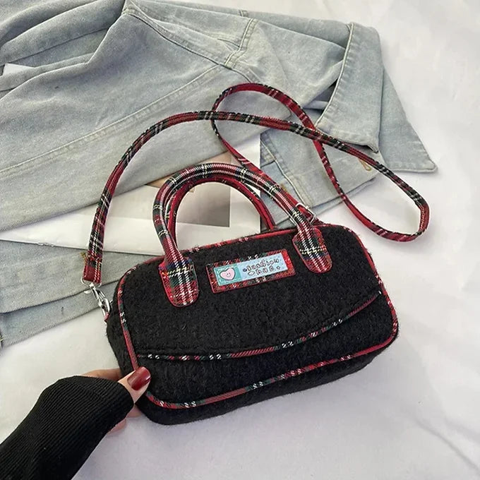 Plaid Lamb Wool Mini Versatile Crossbody Shoulder Bag
