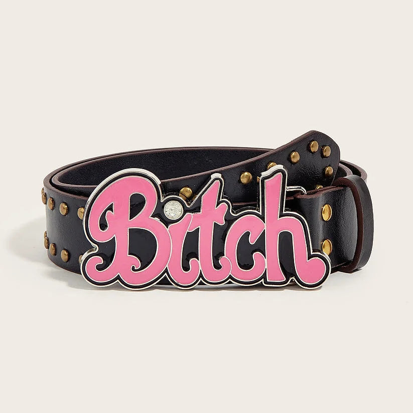 Large Studded Buckle Grommet Y2K Wide PU Belt