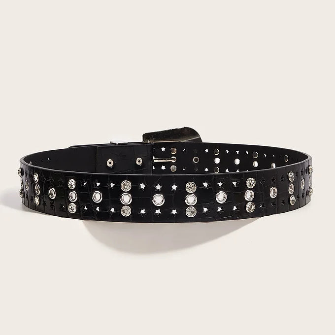 Western Butterfly Buckle Chain Rhinestone PU Leather Waist Belt