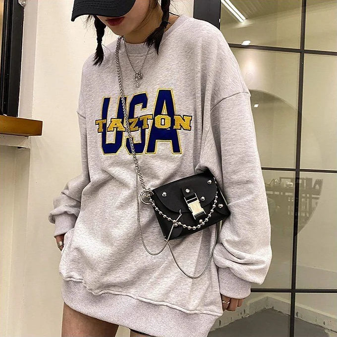 Punk Rivet Stud Multi-Layer Chain Faux Leather Shoulder Crossbody Bag
