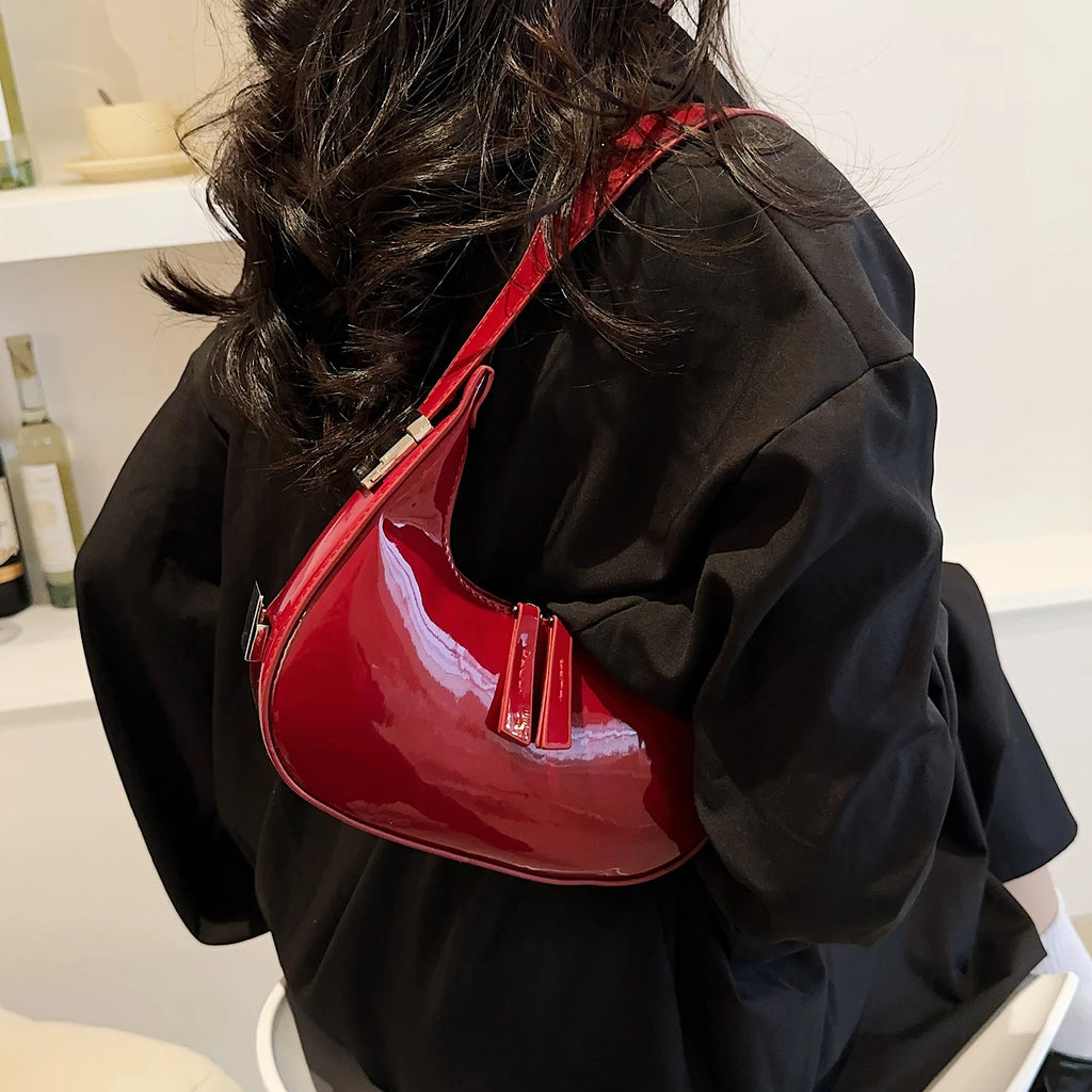 Crescent Zipper PU Leather Shoulder Bag