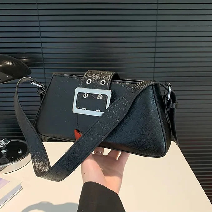 Zip Buckle Detail Small Square Faux Leather Underarm Bag