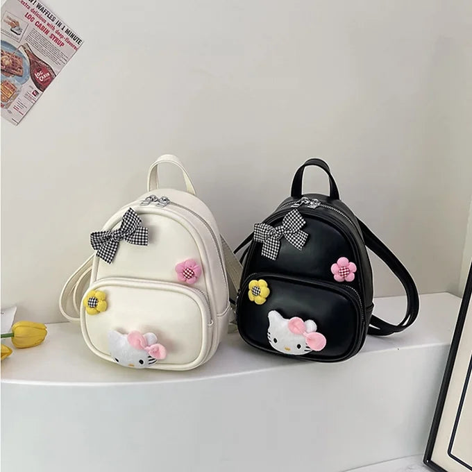 Cute 3D Floral Bow Charm PU Leather Mini Backpack
