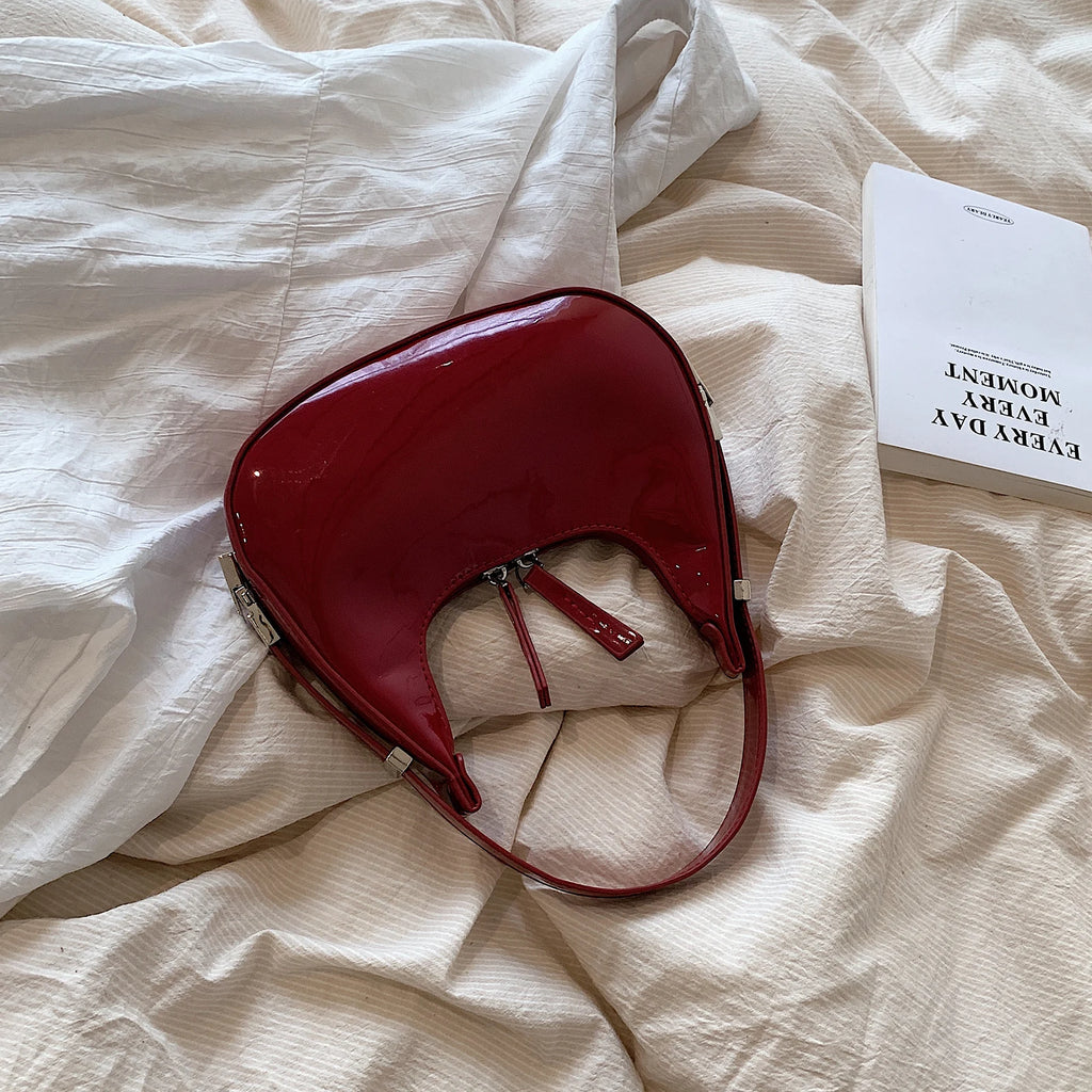 Crescent Zipper PU Leather Shoulder Bag