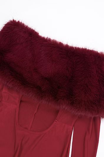 Luxury Furry Off-Shoulder Midriff Sexy Jumpsuit