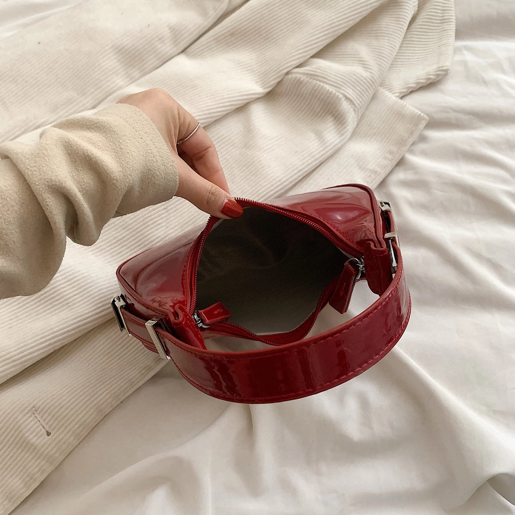 Crescent Zipper PU Leather Shoulder Bag