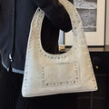 Punk Metal Rivet Wax PU Leather Studded Tote Bag