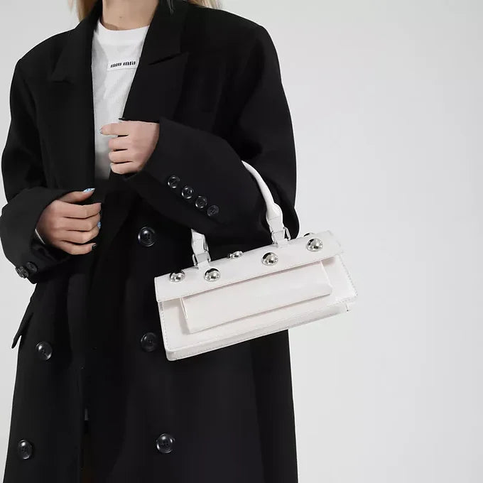 Studded Square Rivet Top Handle Satchel Crossbody Bag