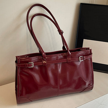 Minimalist  PU Leather Top Handle Belt Detail Tote Bag