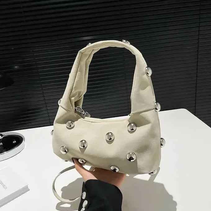 Luxury Rivet Detail Magnetic Buckle Soft Faux Leather Shoulder Bag