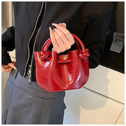 Luxury Knotted Handle Round PU Leather Handbag