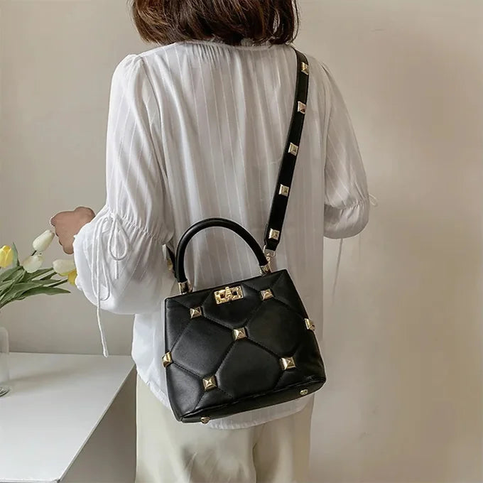 Luxury Quilted Wide Strap Top Handle Leather Satchel Bag