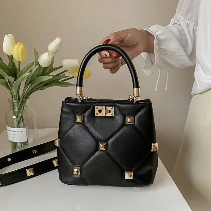 Luxury Quilted Wide Strap Top Handle Leather Satchel Bag