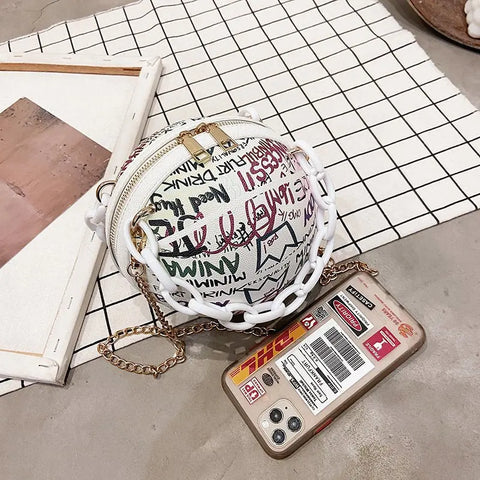 Graffiti Basketball  Round  Shape Letter Print Crossbody Bag