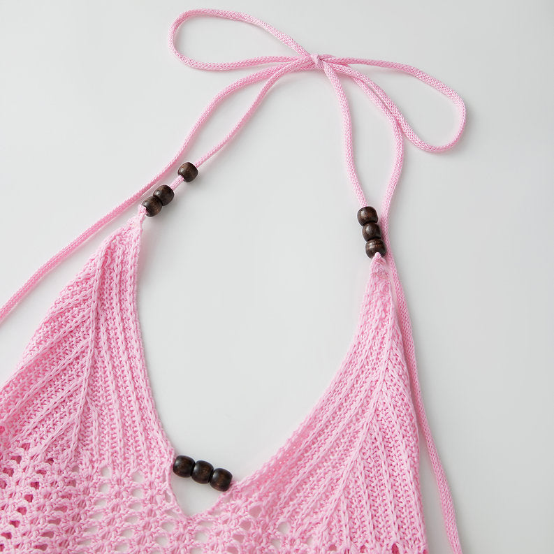 Deep V Halter Crochet Backless Swimsuit Cover-Up