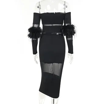 Feather Deconstructed Off-Shoulder Maxi Dress