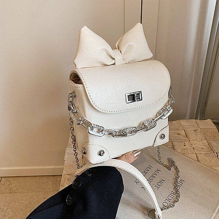 Niche Ribbon Knitted Chain Color Block Square Crossbody Bag