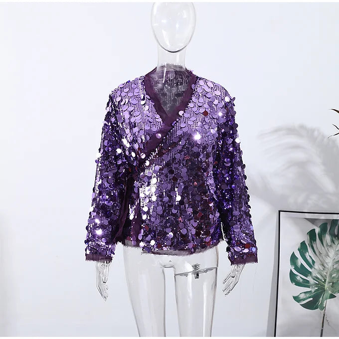Glitter Sequin Loose Lace-Up Jacket