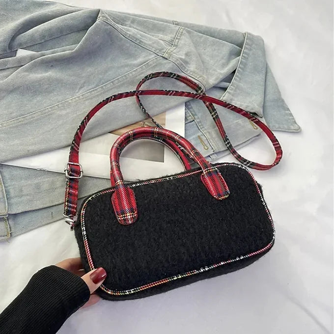 Plaid Lamb Wool Mini Versatile Crossbody Shoulder Bag