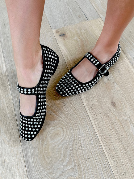 Embellished Rhinestone Strap Mary Jane Flats