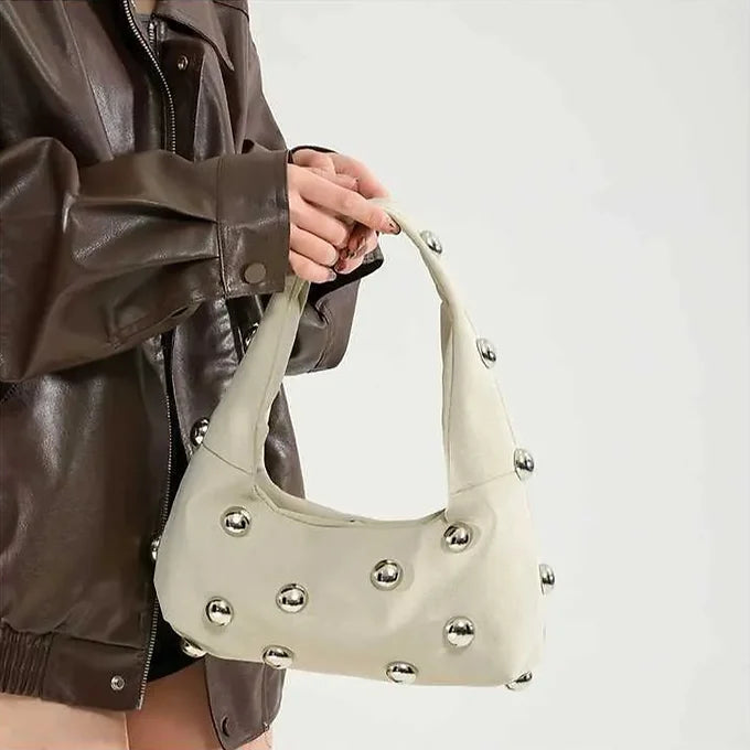 Luxury Rivet Detail Magnetic Buckle Soft Faux Leather Shoulder Bag