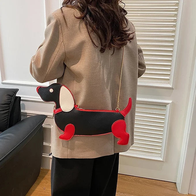Novelty Dachshund Shape Chain Strap Faux Leather Mini Shoulder Crossbody Bag