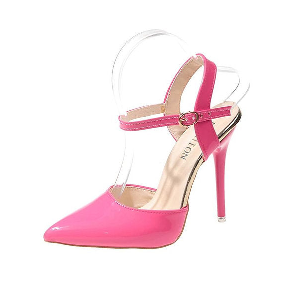 Pointed Toe Ankle Strap Buckle Stiletto Sandal Pumps