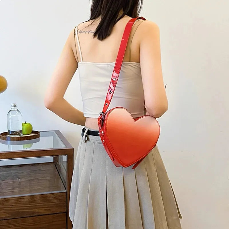 Trendy Heart Shape Color-Changing Buckle PU Leather Shoulder Crossbody Bag