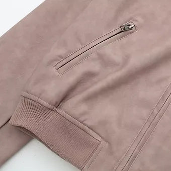Faux Leather Stand Collar Bomber Jacket