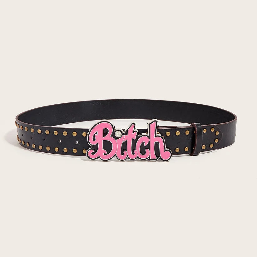 Large Studded Buckle Grommet Y2K Wide PU Belt