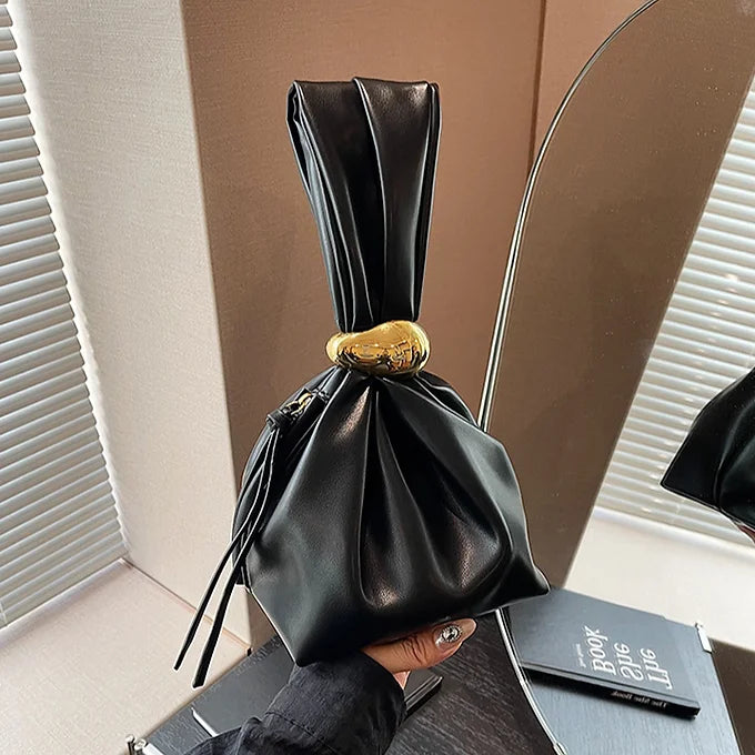 Luxury Knot Detail Gold Accent Vegan Leather Clutch Bag