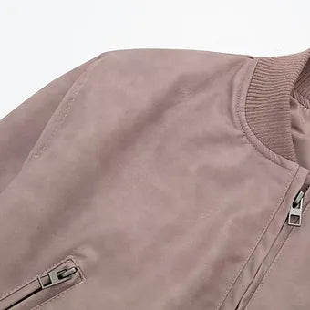 Faux Leather Stand Collar Bomber Jacket