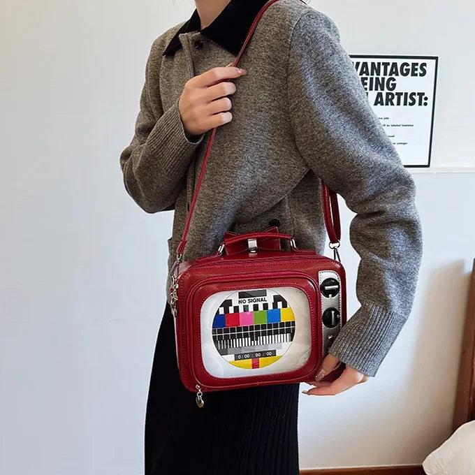 Novelty Retro TV Shape See-Window Shoulder Backpack Bag