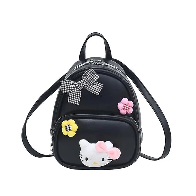 Cute 3D Floral Bow Charm PU Leather Mini Backpack