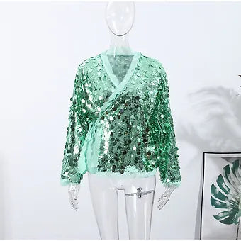 Glitter Sequin Loose Lace-Up Jacket