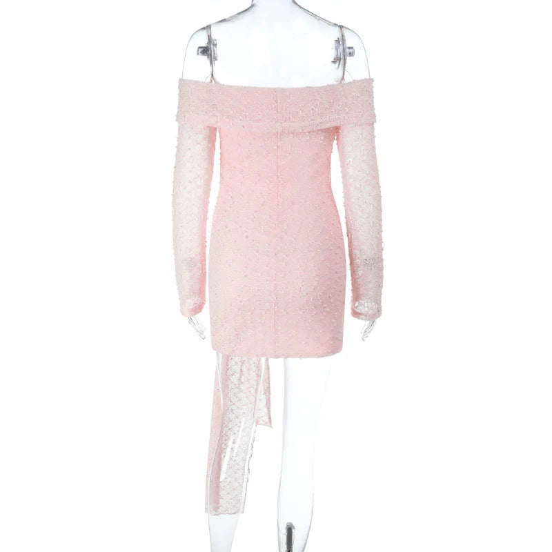 Blush Off Shoulder Draped Mini Dress
