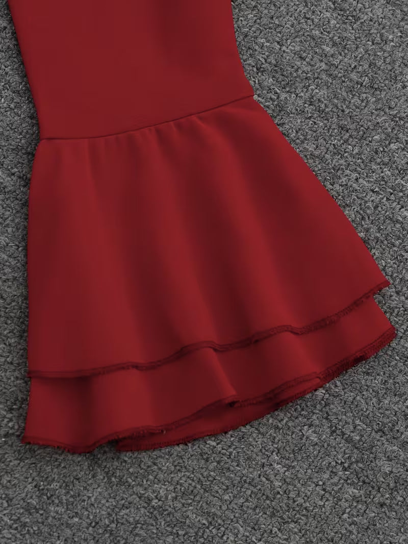 Elegant Stretch Crepe Ruffle Maxi Dress
