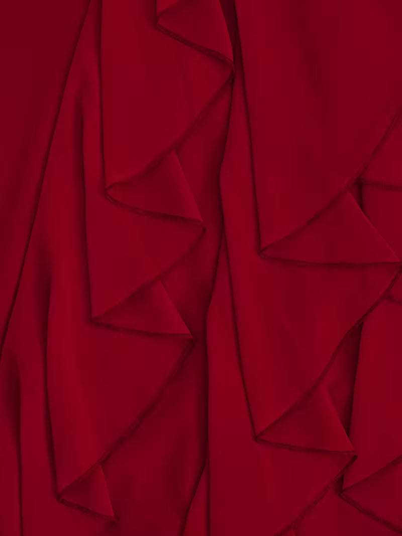 Elegant Stretch Crepe Ruffle Maxi Dress