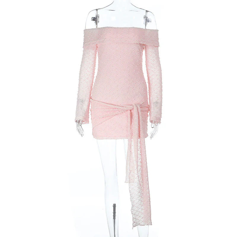 Blush Off Shoulder Draped Mini Dress