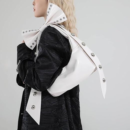Punk Large Bow Studded Faux Leather Shoulder Bag