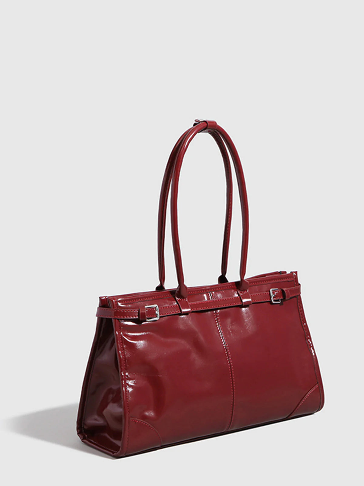 Minimalist  PU Leather Top Handle Belt Detail Tote Bag