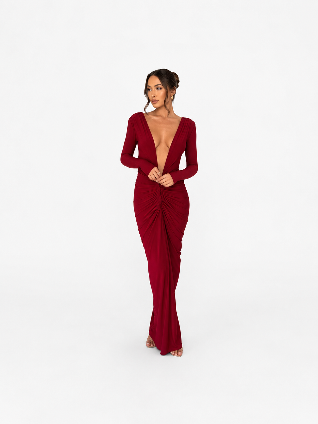 Slim-Fit Pleated Backless  Maxi Dress