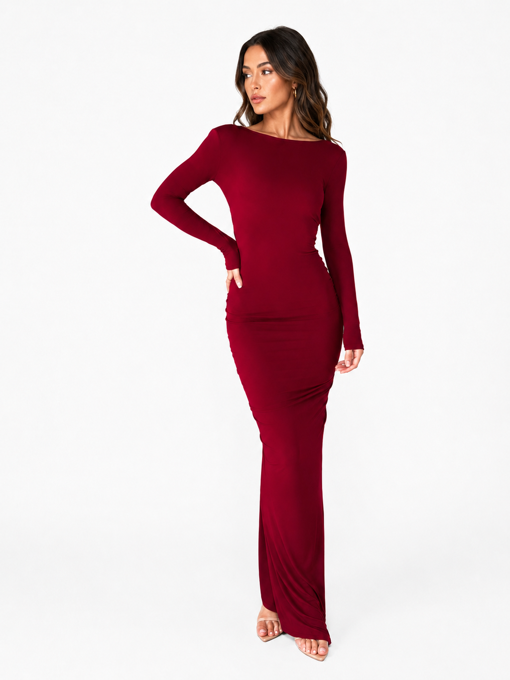 Slim-Fit Pleated Backless  Maxi Dress