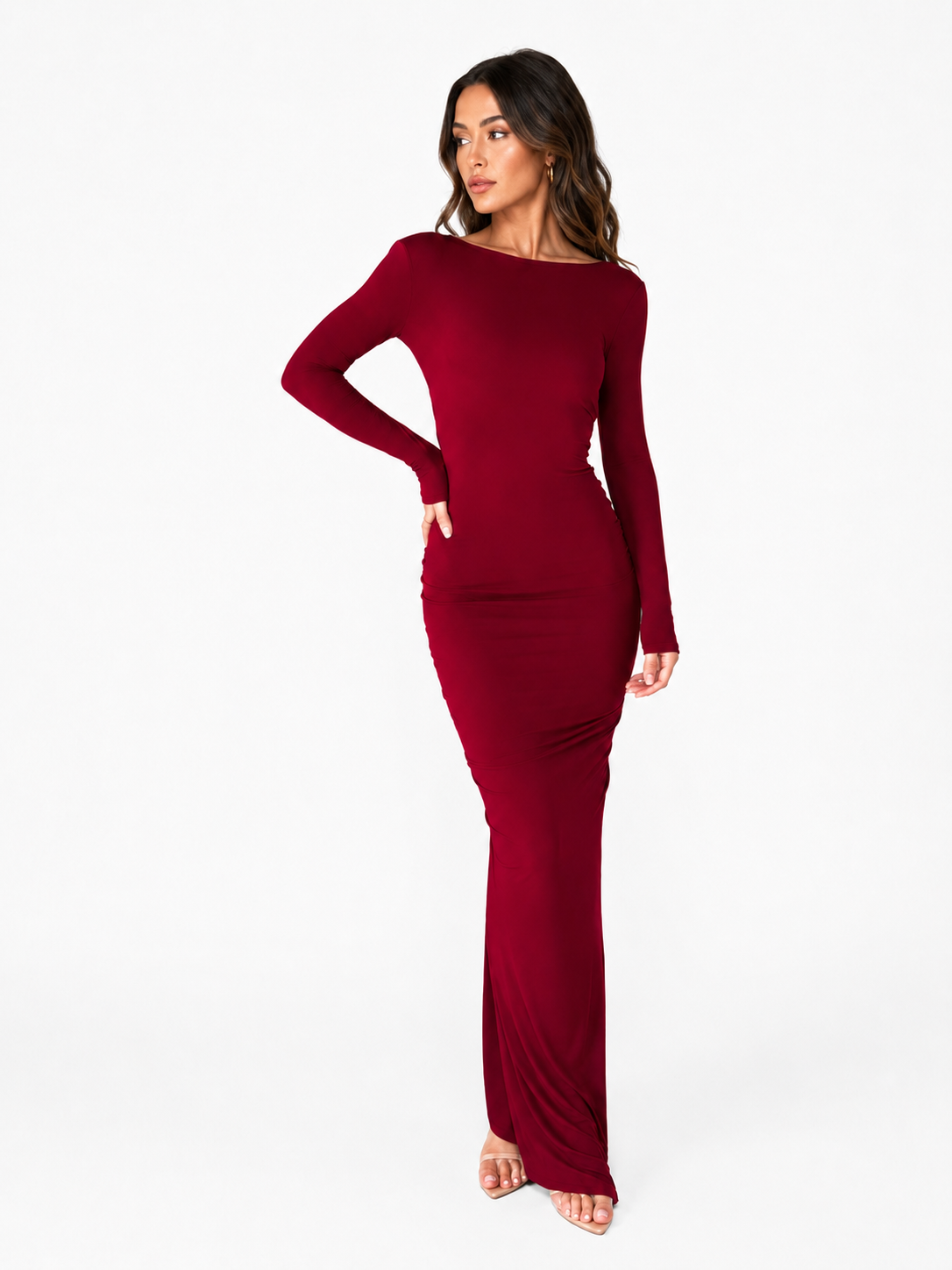 Slim-Fit Pleated Backless  Maxi Dress