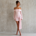 Blush Off Shoulder Draped Mini Dress
