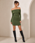 Olive Bardot Ruched Mini Dress