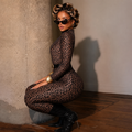 Leopard Print Mesh Tummy-Control Jumpsuit