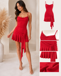 Red Cowl Neck Draped Mini Dress